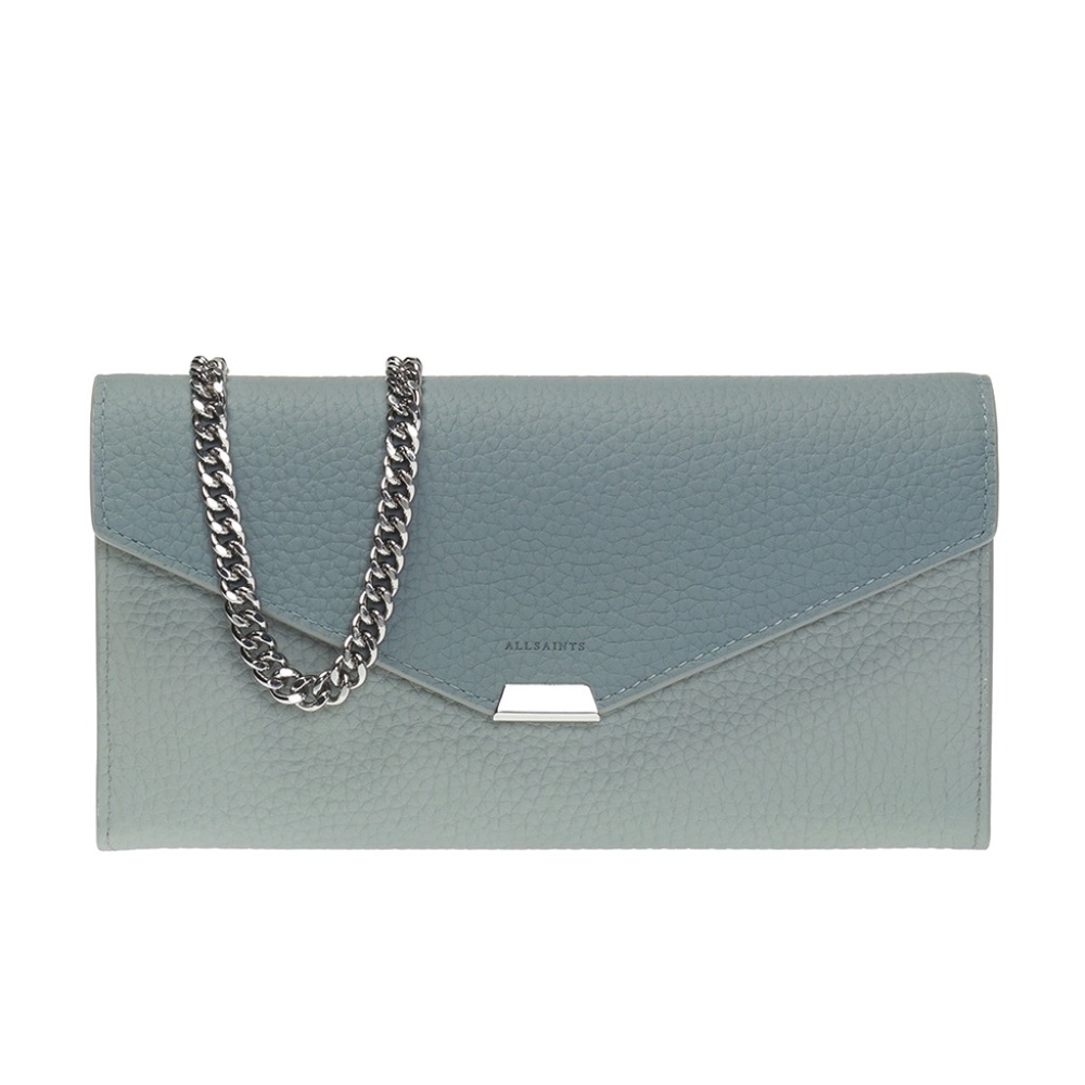 AllSaints Captain Chain Leather Cardholder in Sky Blue
